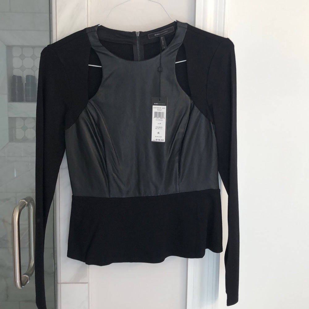 Bcbg long sleeve peplum top
